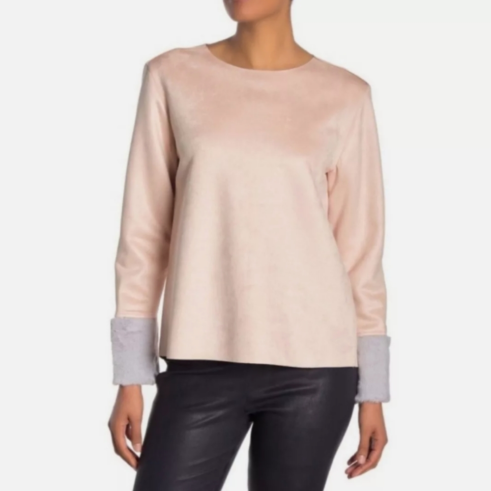 Catherine Malandrino Faux Fur Cuff Blush Pink Pullover Top Womens,Size L